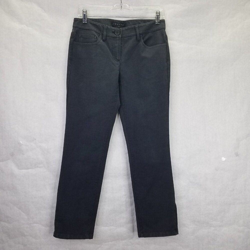 Theory Ankle Zip Jeans Women 4 Black Crop Pants Cotton Stretch Minimalist Preppy